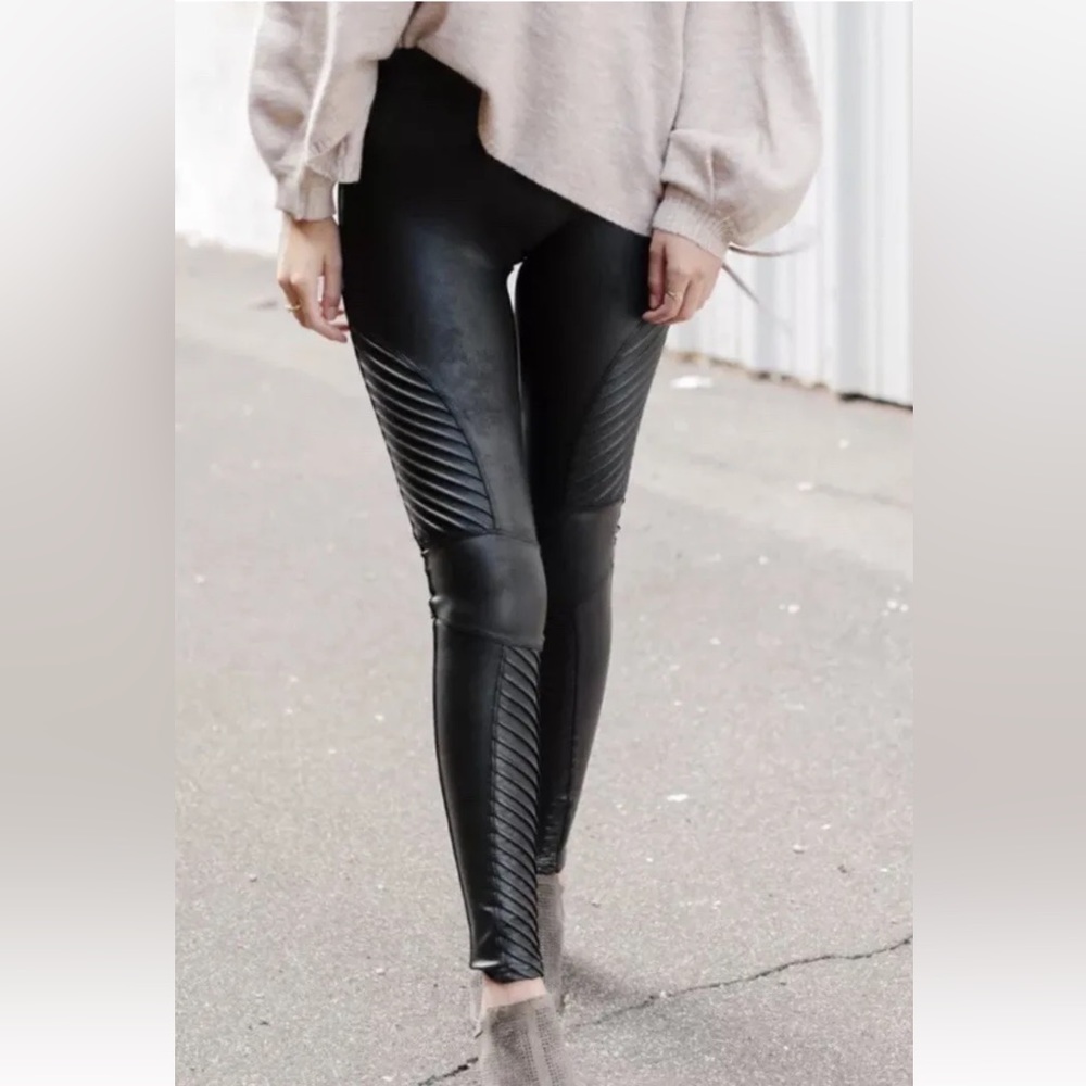 SPANX Black Faux-Leather Moto Leggings